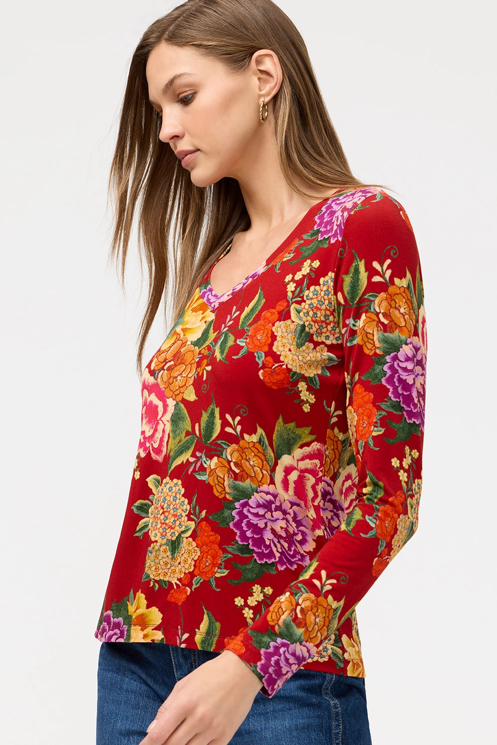JOHNNY WAS | THE JANIE FAVORITE LONG SLEEVE SCOOP NECK FITTED TEE - RYUU FLOWER T18125-O