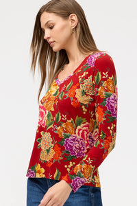 JOHNNY WAS | THE JANIE FAVORITE LONG SLEEVE SCOOP NECK FITTED TEE - RYUU FLOWER T18125-O