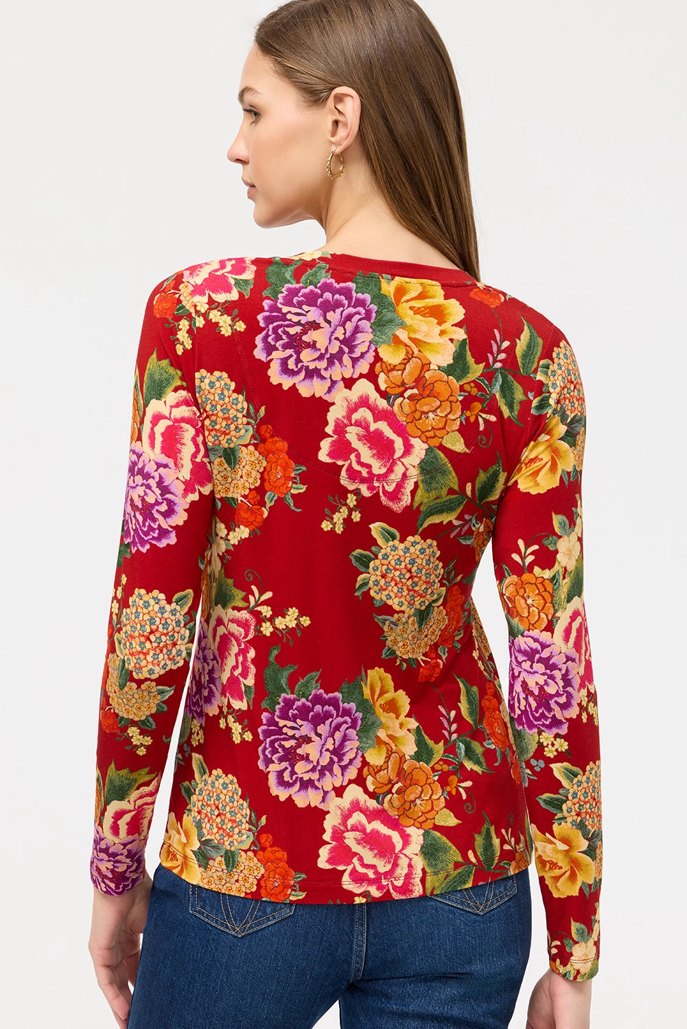 JOHNNY WAS | THE JANIE FAVORITE LONG SLEEVE SCOOP NECK FITTED TEE - RYUU FLOWER T18125-O