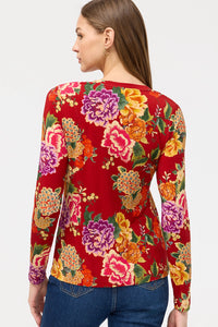 JOHNNY WAS | THE JANIE FAVORITE LONG SLEEVE SCOOP NECK FITTED TEE - RYUU FLOWER T18125-O