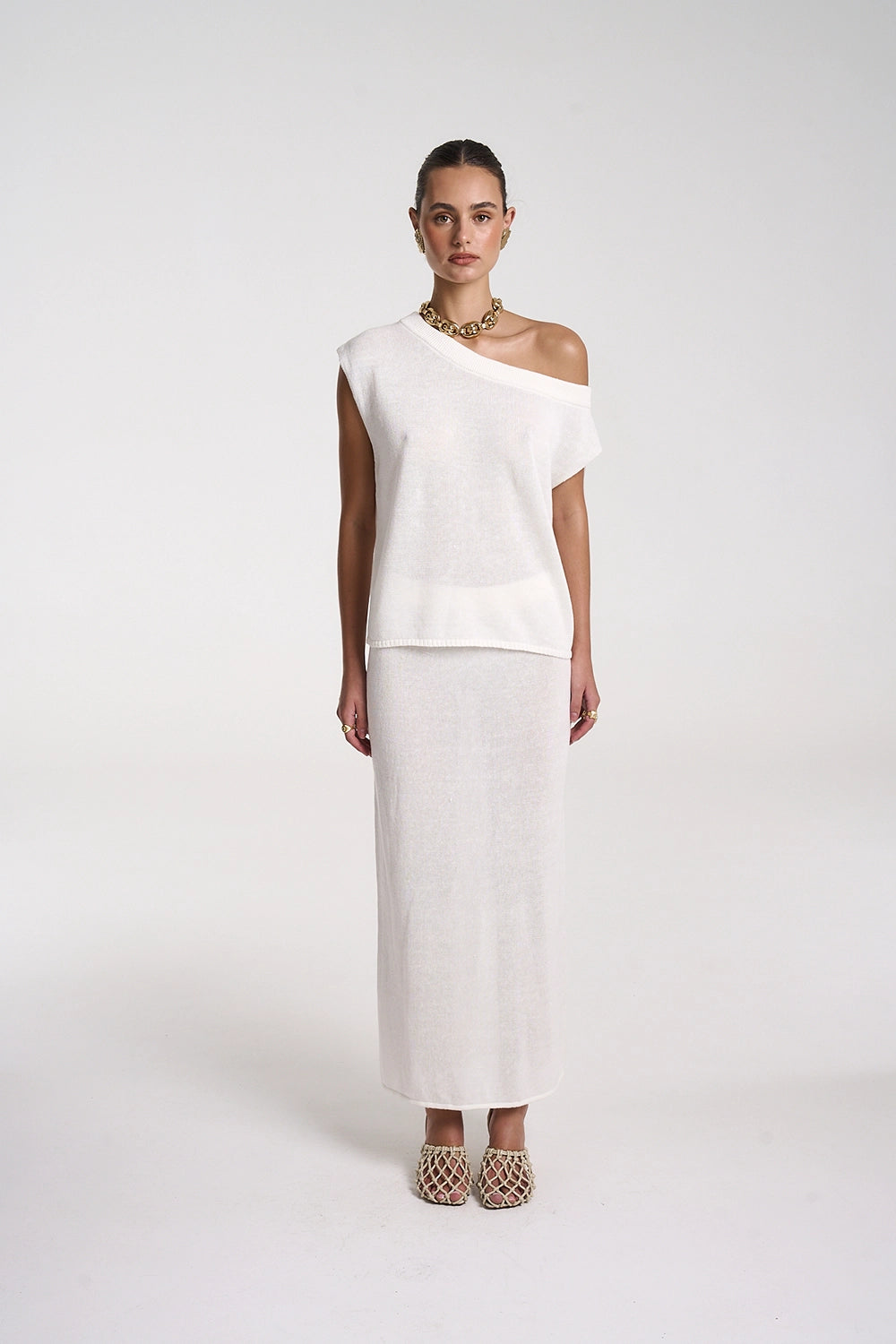 SUMMI SUMMI | KNIT MAXI SKIRT - WHITE