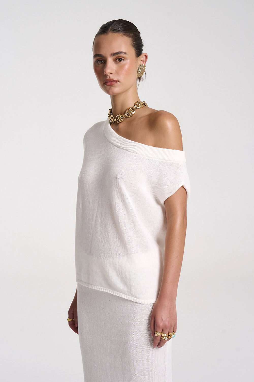 SUMMI SUMMI | KNIT OFF SHOULDER TOP - WHITE
