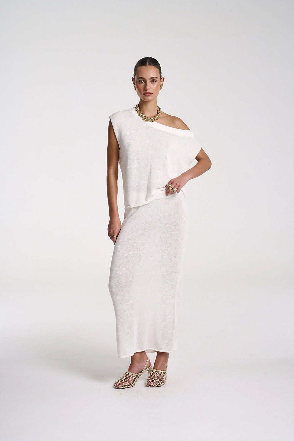 SUMMI SUMMI | KNIT OFF SHOULDER TOP - WHITE